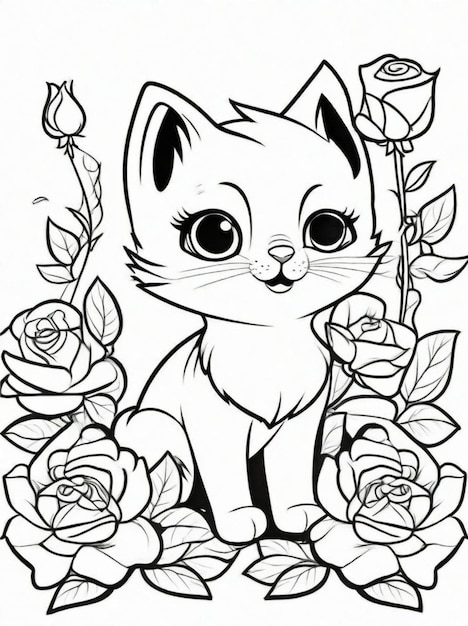 Cute cartoon rose flower coloring pages