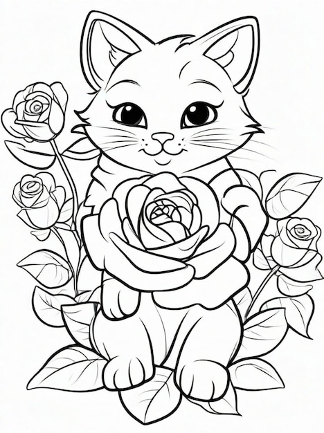 Photo cute cartoon rose flower coloring pages