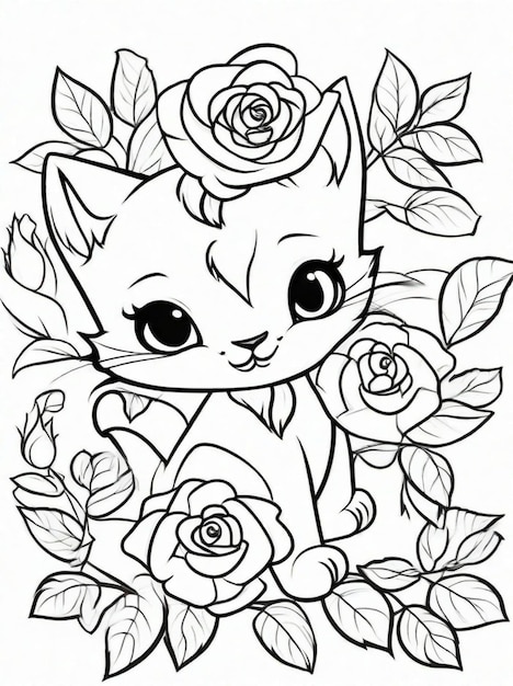 Premium Photo | Cute cartoon rose flower coloring pages