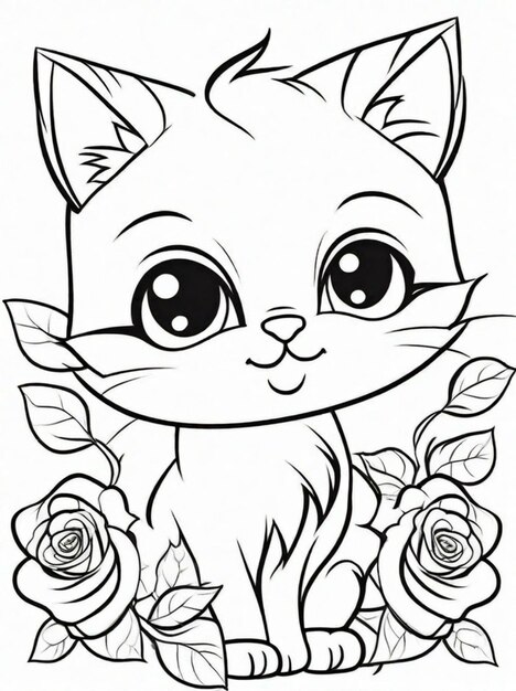 Photo cute cartoon rose flower coloring pages