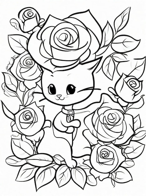 귀여운 만화 장미 꽃 색채 페이지