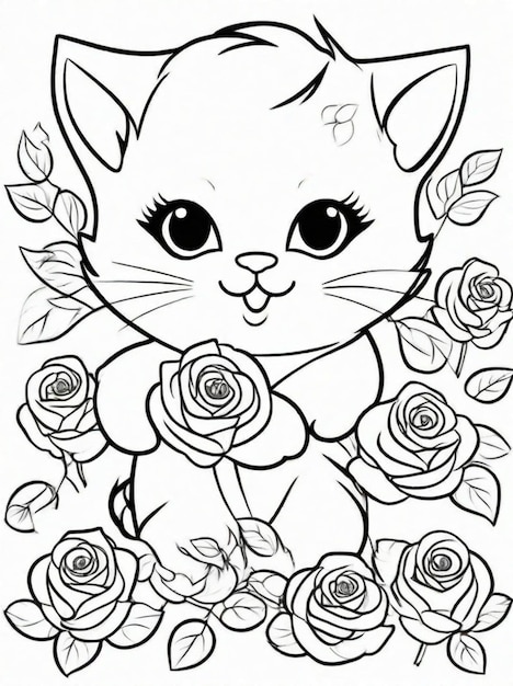 Cute cartoon rose flower coloring pages