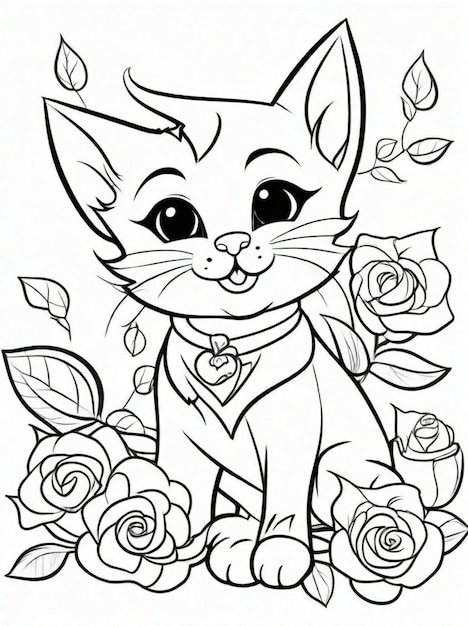 Cute cartoon rose flower coloring pages