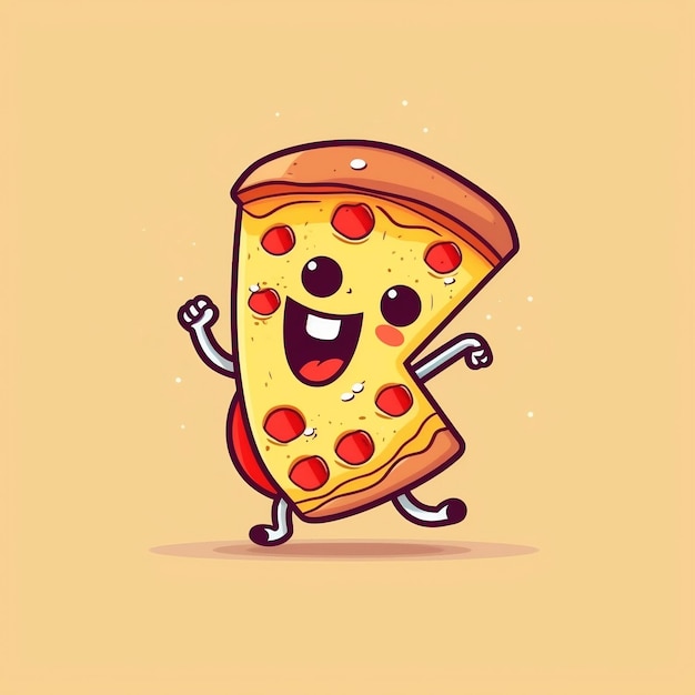 Cute Cartoon Running Pizza Character Generative AI