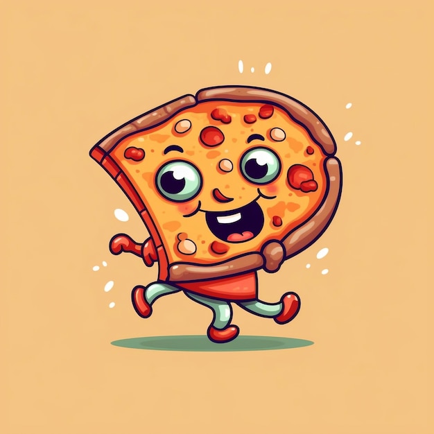 Cute Cartoon Running Pizza Character Generative AI