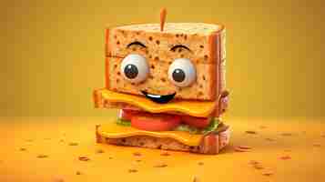 Photo cute cartoon sandwich character generative ai