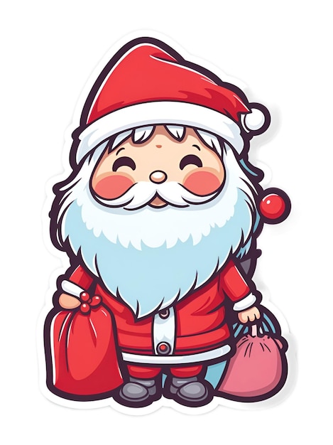 Cute cartoon Santa Claus coming in Christmas day with gifts