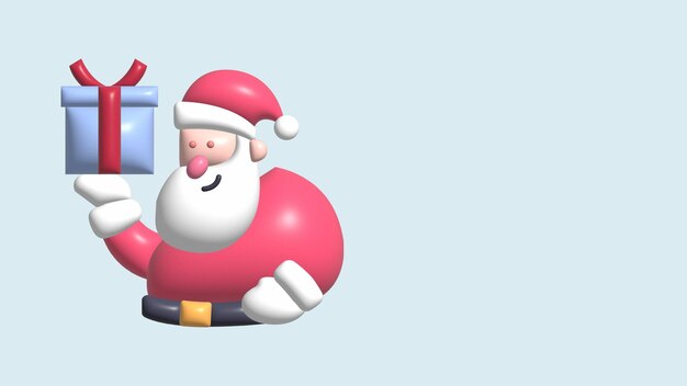 Photo cute cartoon santa claus with gift box christmas holidays 3d rendering illustration