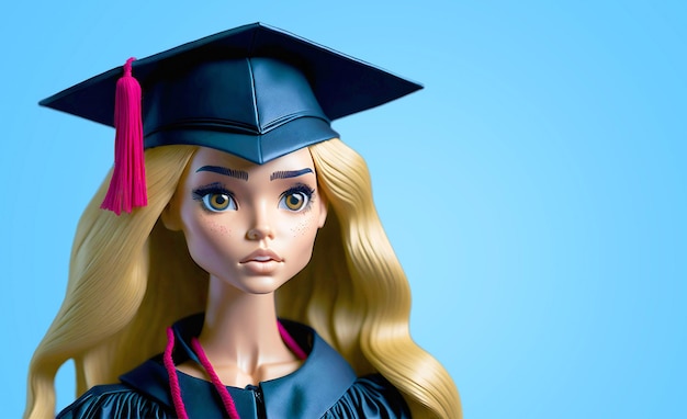 Cute cartoon school girl plastic doll in college or graduate university Toy student learning concept of education