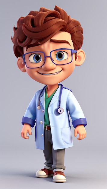 Photo a cute cartoon scientist a white background