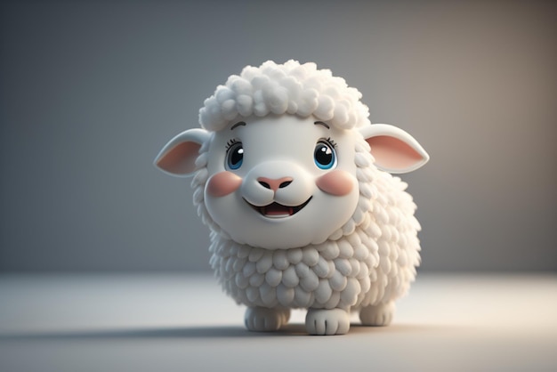 A cute cartoon sheep with smile illustration 3d model simple gradient background generated by ai