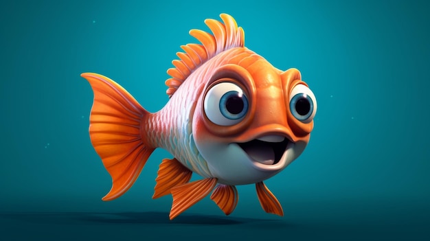 A cute cartoon shol fish character Ai Generative