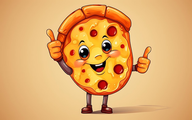 Photo cute cartoon slice of pizza mascot giving thumbs up