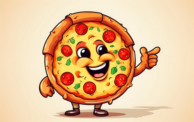 cute cartoon slice of pizza mascot giving thumbs up