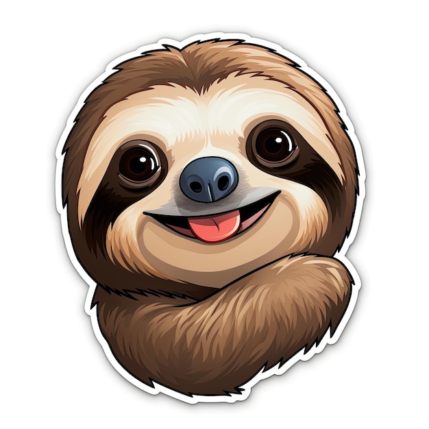 Cute cartoon sloth sticker on white background Vector illustration