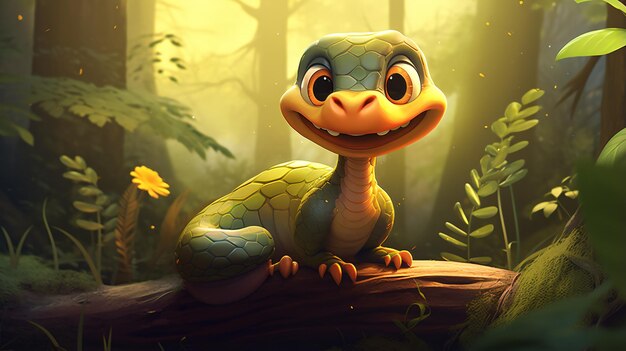 Photo cute cartoon snake in the woods