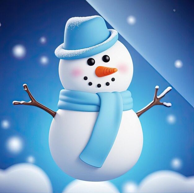 Photo cute cartoon snowman in fantasy scence