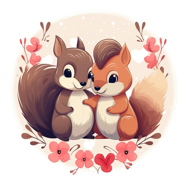 Cute cartoon squirrels in love Vector illustration for your design Generative AI