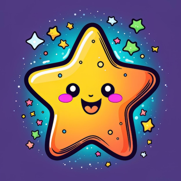 Cute cartoon star with stars on purple background