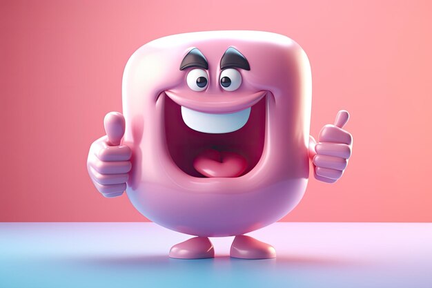 Cute cartoon stomach character Healthy food eating concept illustration showing thumb up Ai generative