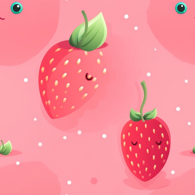핑크색 배경에 귀여운 만화 딸기