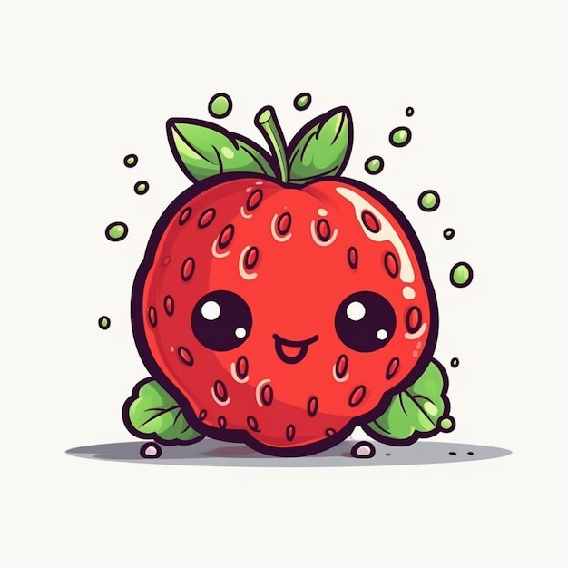 A cute cartoon strawberry with a cute face.