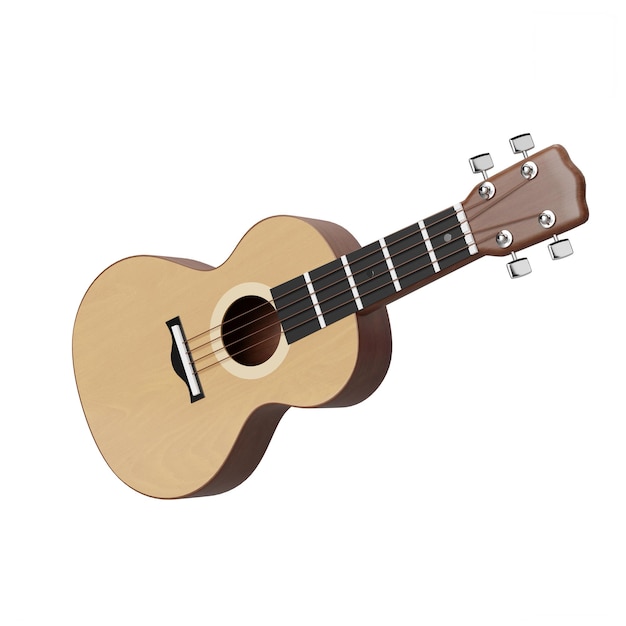 Cute cartoon style 3d guitar with wood texture realistic render isolated on white background