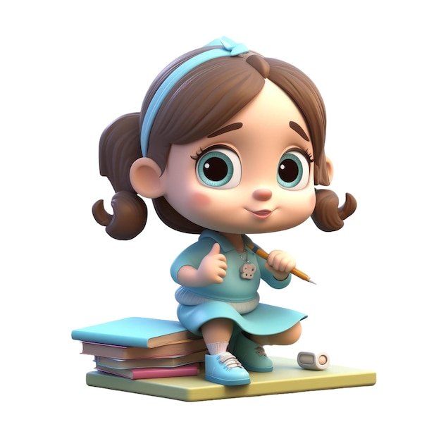 Cute cartoon style baby girl in classroom Transparent isolated background AI