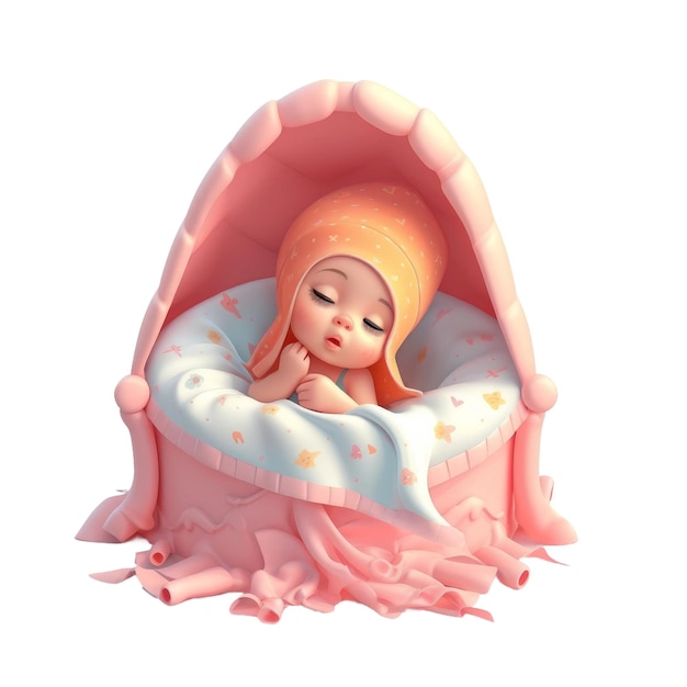 Cute cartoon style baby newborn girl Transparent isolated background AI