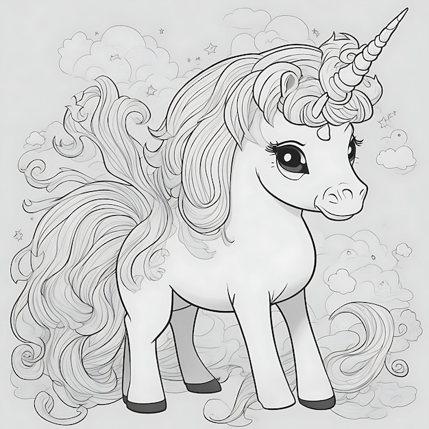 Photo a cute cartoon style line art donkey for coloring book