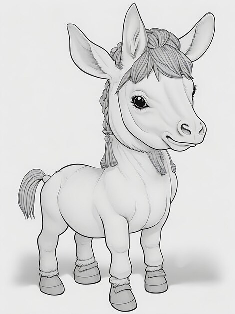 Photo a cute cartoon style line art donkey for coloring book