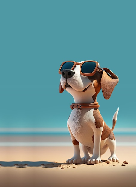 Cute Cartoon Summer Dog on a Beach in Sunglasses with Space for Copy Created with Generative AI