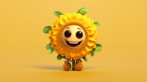 cute cartoon sunflower character banner generative AI