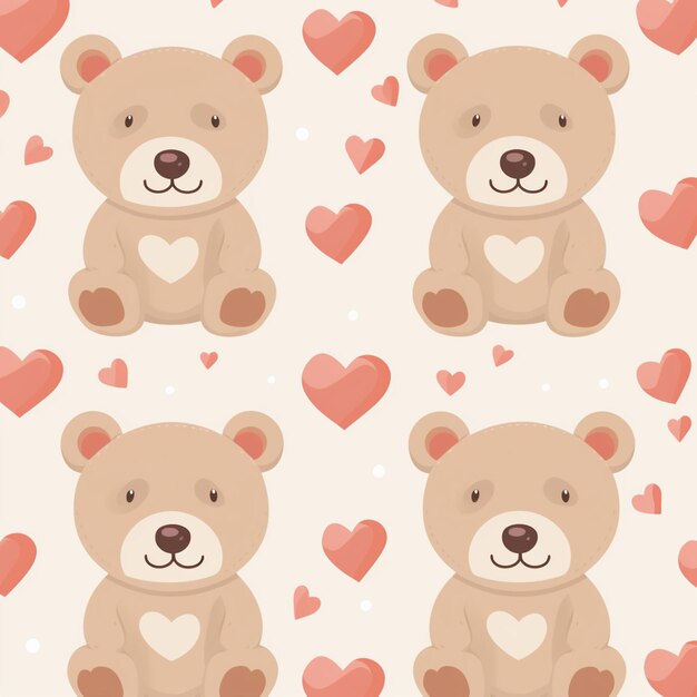 Cute cartoon teddy bears with red heart seamless pattern vector baby background children seamless pattern for fabric background gift paper wallpaper pro vector