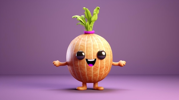 Photo cute cartoon turnip character generated ai