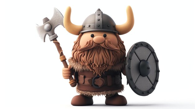 Foto cartoon viking carino con un'ascia e uno scudo perfetto per un libro illustrato per bambini o una mascotte divertente