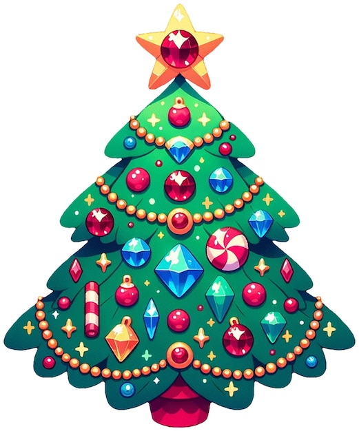 Photo cute cartoon watercolor christmas tree isolated on transparent background