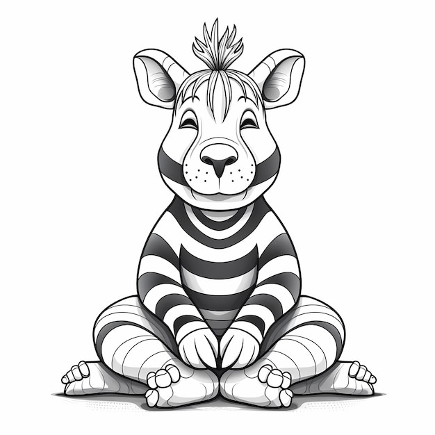 Cute cartoon zebra meditating black and white