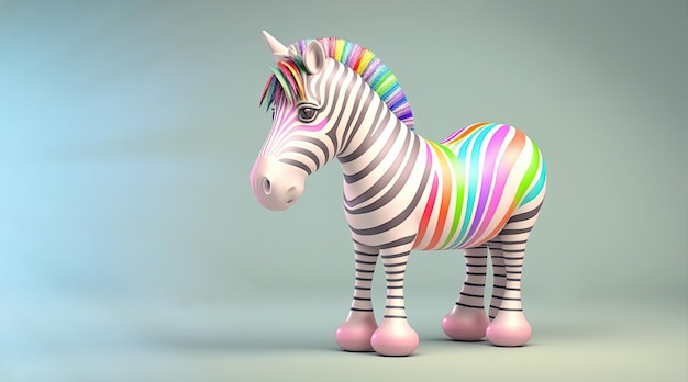 Cute Cartoon Zebra on a pastel color background Child character Generative AI