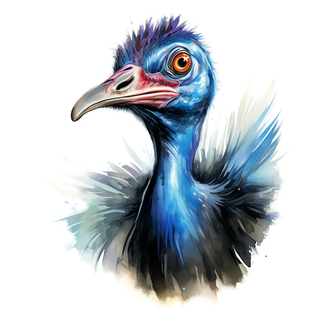 Cute Cassowary with its striking appearance bird watercolor illustration clipart