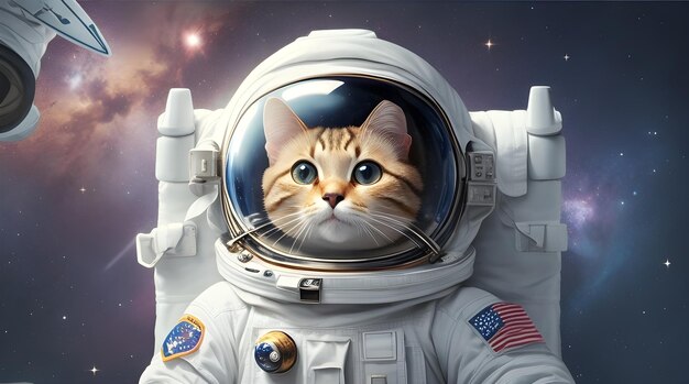 可愛い猫が宇宙飛行士に AIGenerated