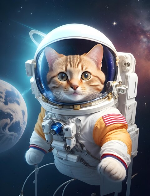 可愛い猫が宇宙飛行士に AIGenerated