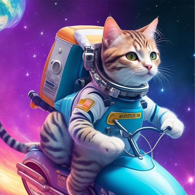 Cute cat astronaut in a space suit a very details cat astronaut in a galaxy background