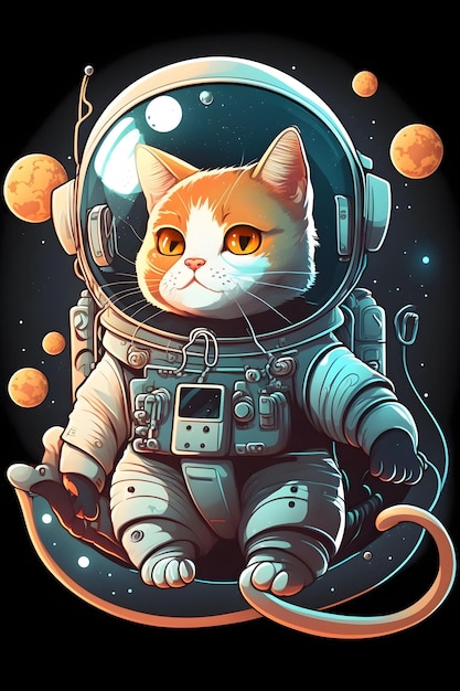 かわいい猫の宇宙飛行士の立っている漫画