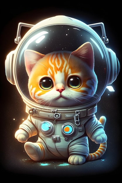 かわいい猫の宇宙飛行士の立っている漫画