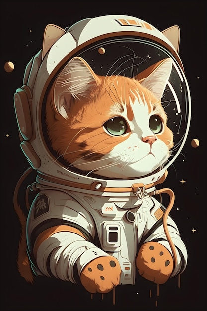 cute cat astronaut standing cartoon