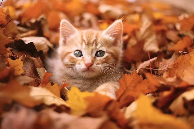 Cute cat in the autumn forest in sunlight AI