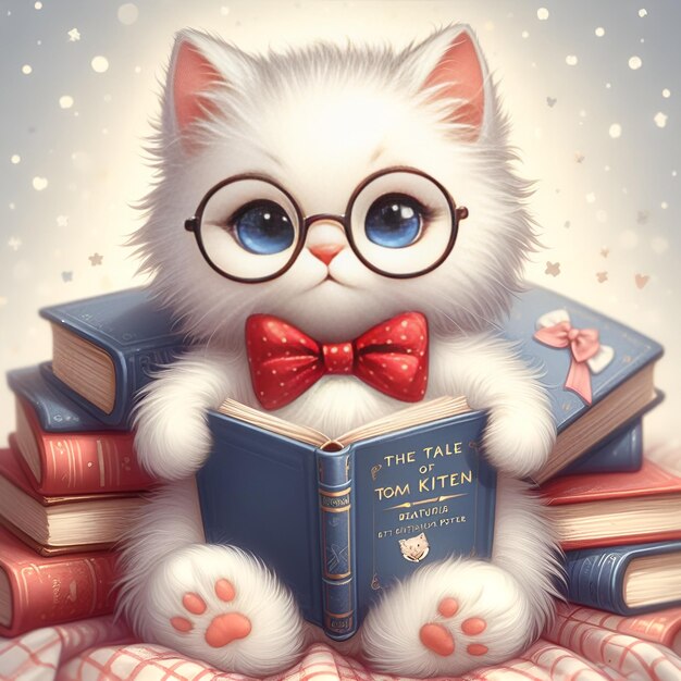 cute cat baby with book