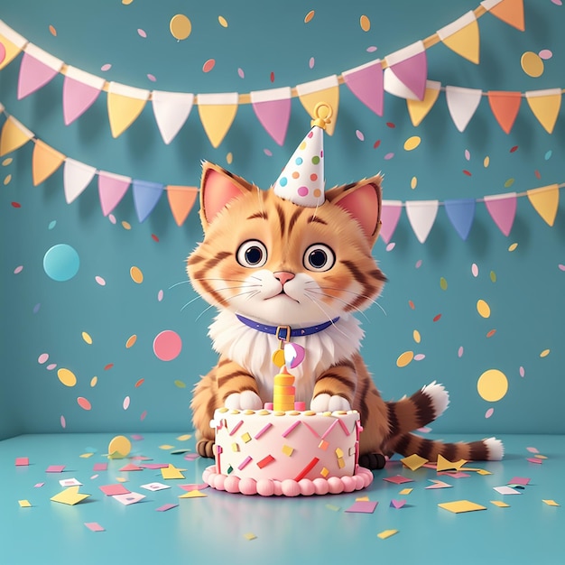 Милый кошачий день рождения с конфетами мультфильма векторная икона иллюстрация животное праздник изолированная квартира