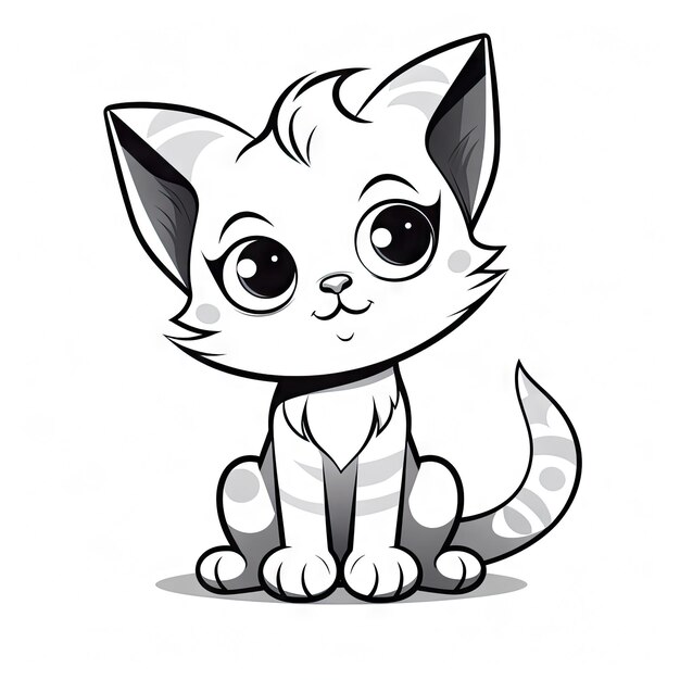 Photo cute cat in black and white coloring